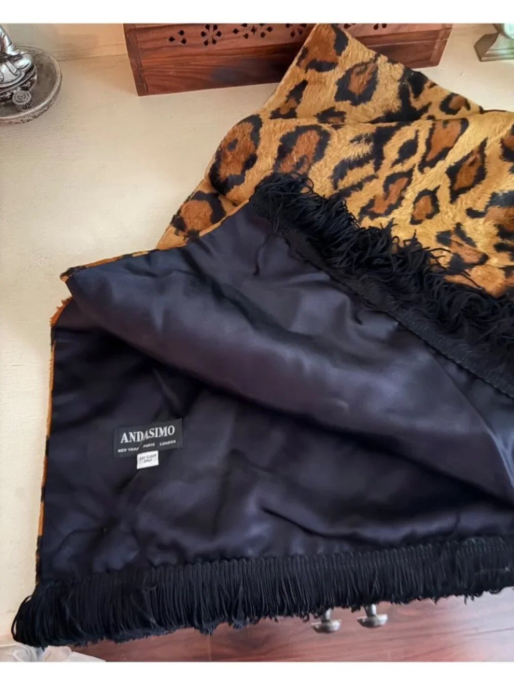 Andasimo Leopard Long Table Dresser Cabinet Runner with Fringe Home Decor